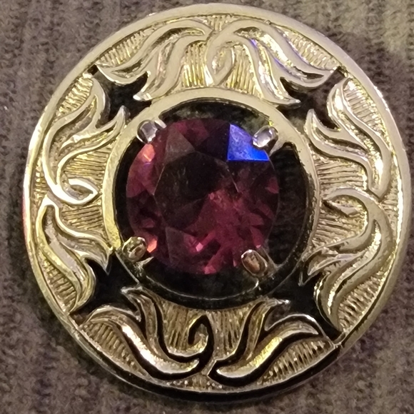 Source Unknown Silver-Tone Brooch with Deep Purple Faceted Stone